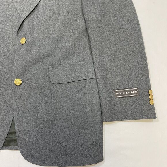 David Taylor Blazer Men's 38R Gray 2 Button Front Gold Button Preppy Sport Coat - Picture 7 of 11